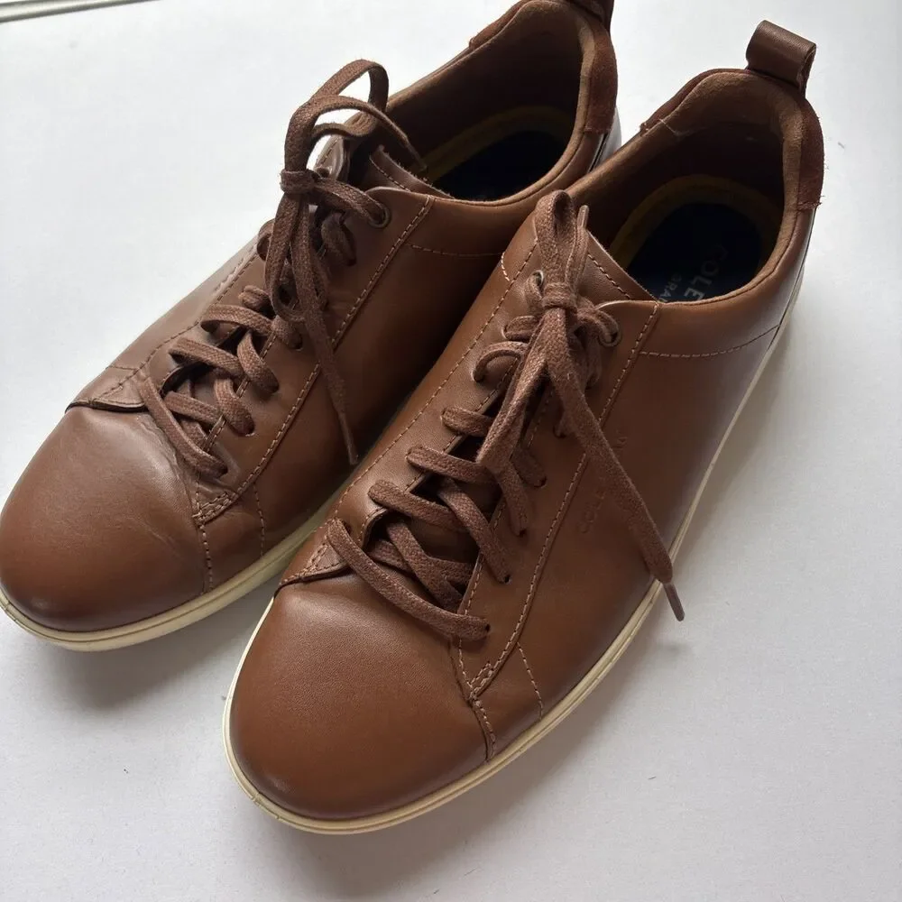 Cole Haan Grand Plus Crosscourt Mens Sneakers Sz 10 British Tan Leather C36924